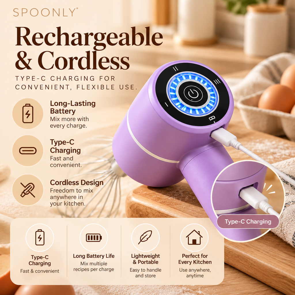 Cordless LED Electric Hand Mixer – 3-Speed Rechargeable Whisk
