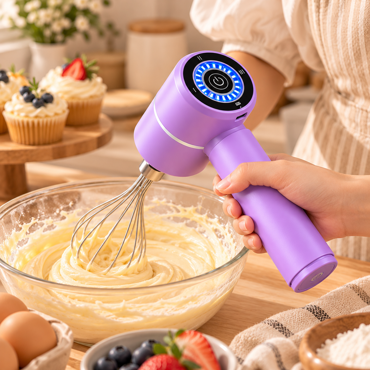 Cordless LED Electric Hand Mixer – 3-Speed Rechargeable Whisk