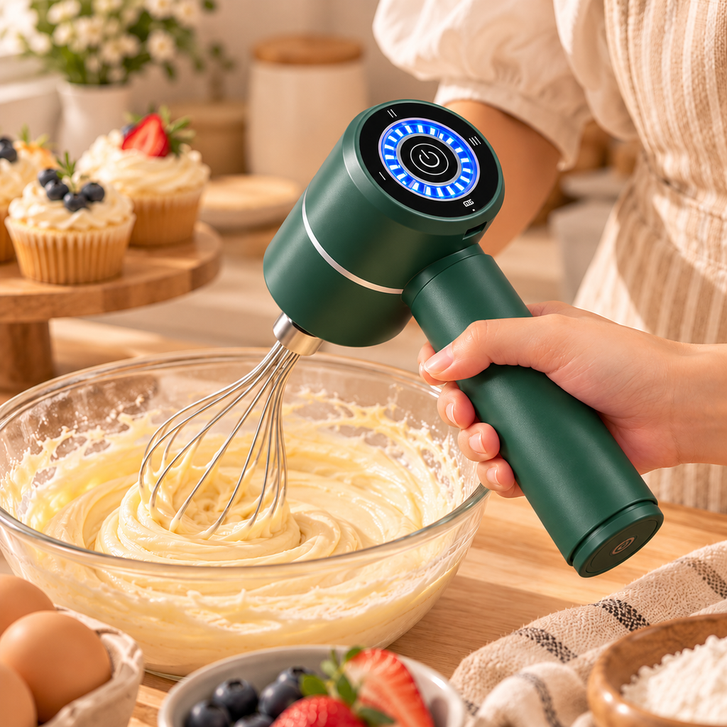 Cordless LED Electric Hand Mixer – 3-Speed Rechargeable Whisk