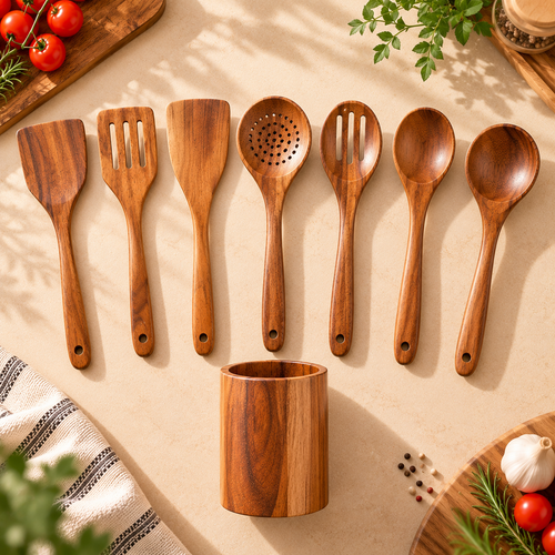 Signature Teak Wood Utensil Collection – 8 Pieces
