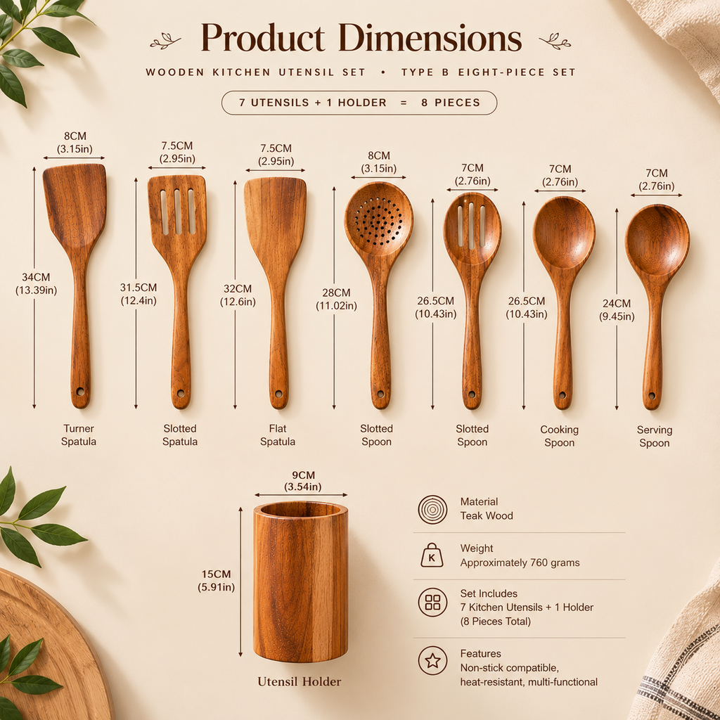 Signature Teak Wood Utensil Collection – 8 Pieces