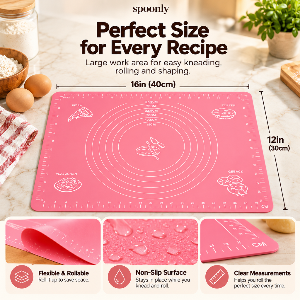 Silicone Kneading Mat With Rolling Pin Set