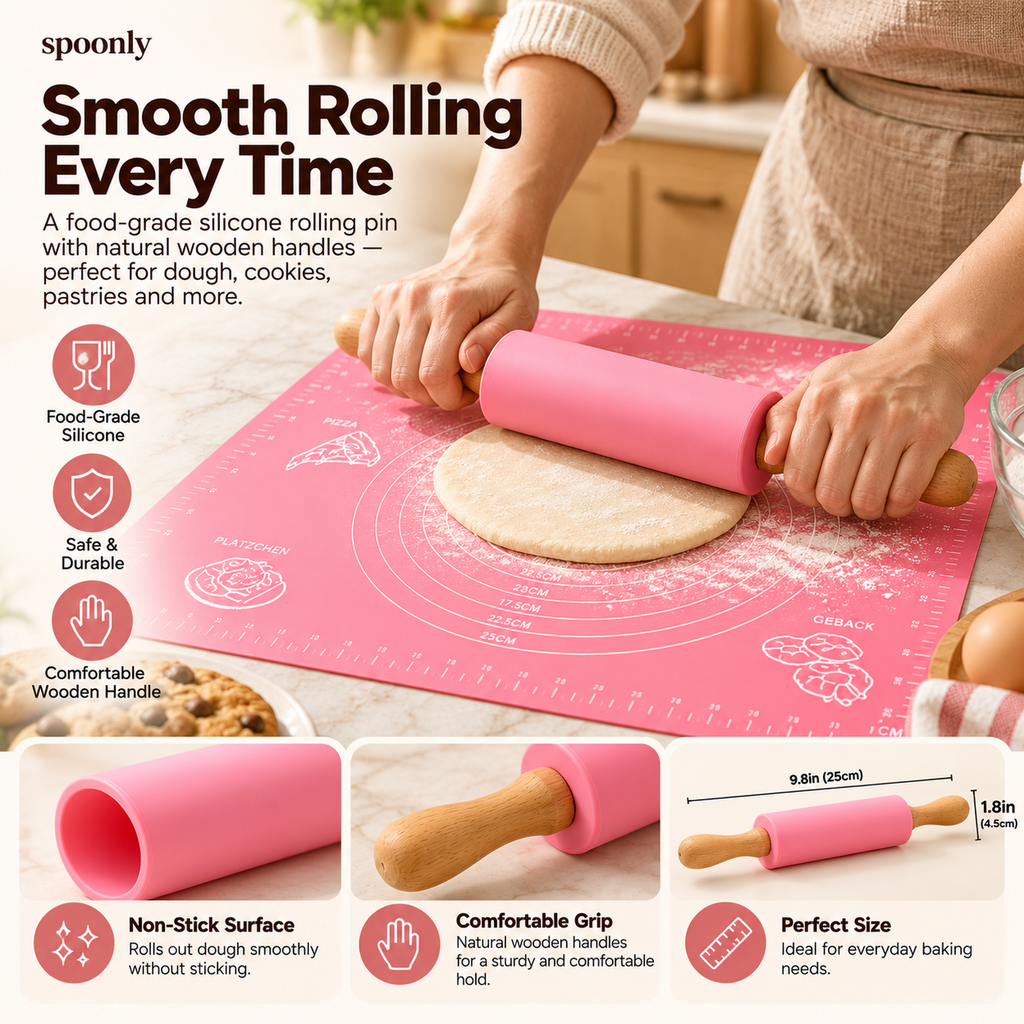 Silicone Kneading Mat With Rolling Pin Set