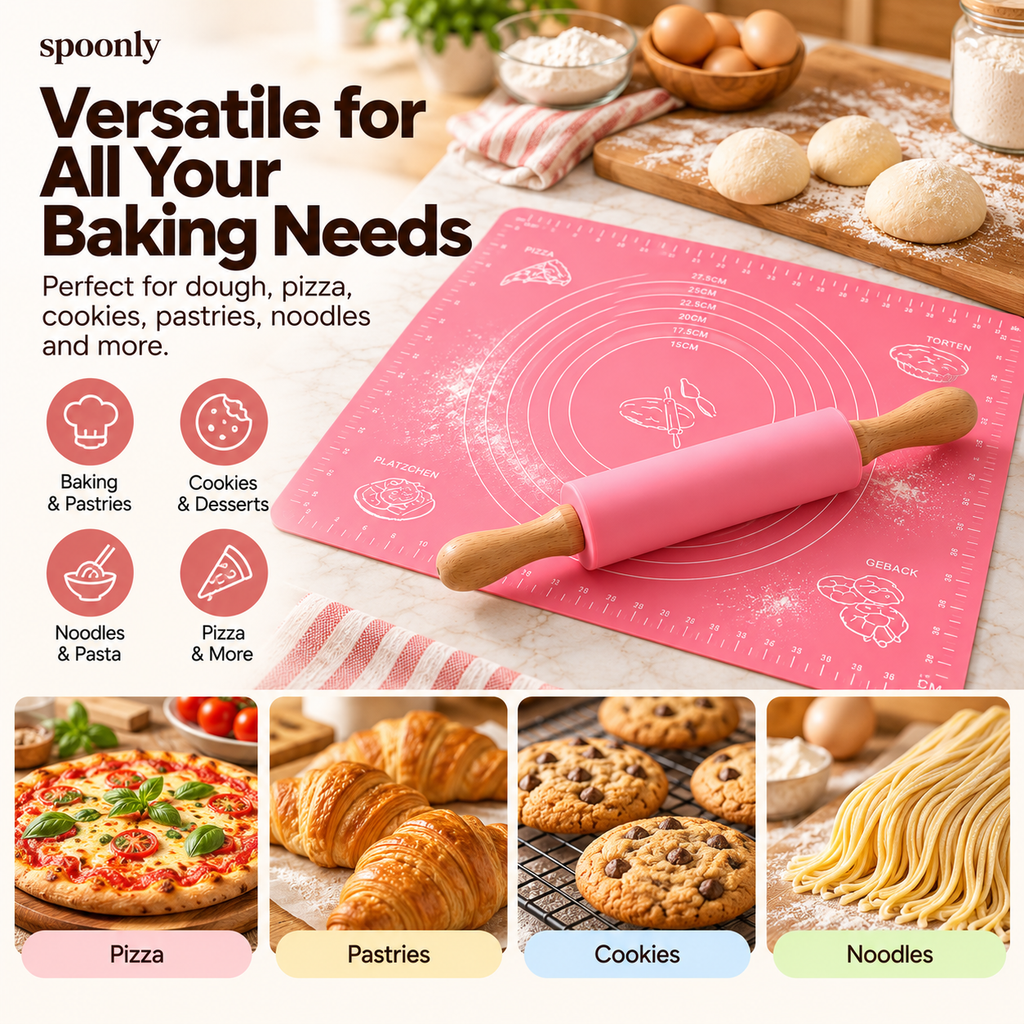 Silicone Kneading Mat With Rolling Pin Set