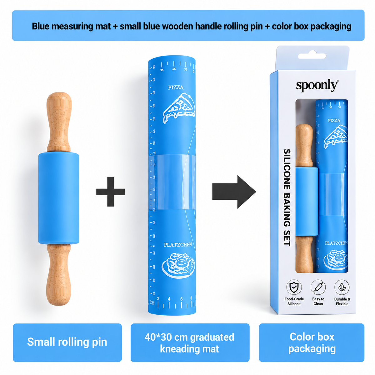 Silicone Kneading Mat With Rolling Pin Set