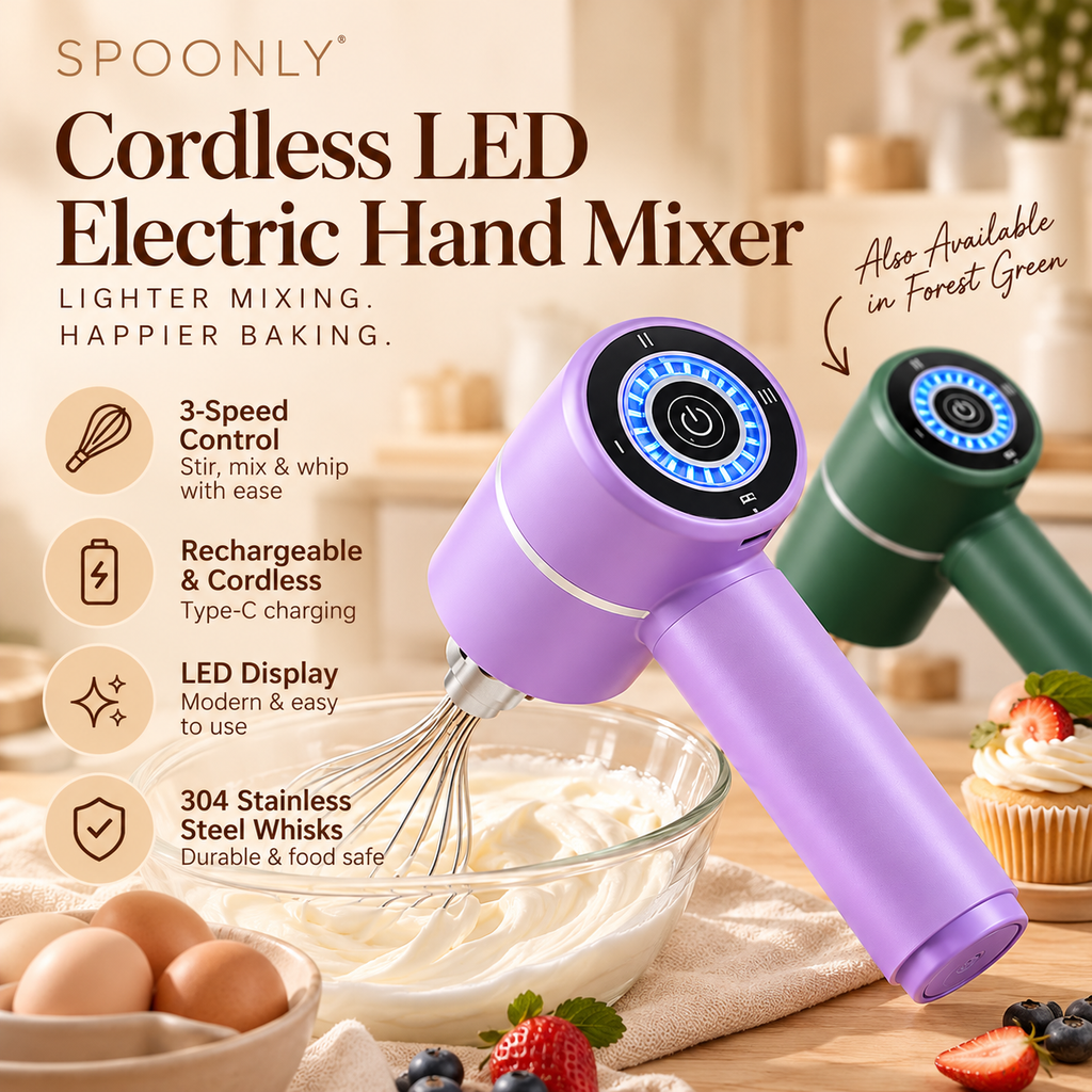 Cordless LED Electric Hand Mixer – 3-Speed Rechargeable Whisk